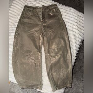 We The Free Lucky You Mid-rise Metallic Gold Barrel Jeans